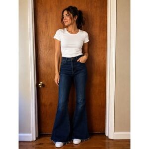 Lucky‎ & Blessed L&B High Rise Flare Jeans Dark Wash Raw Hem Bell Bottoms Size 2